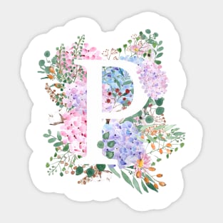 botanical monogram alphabet P hydrangea flowers Sticker